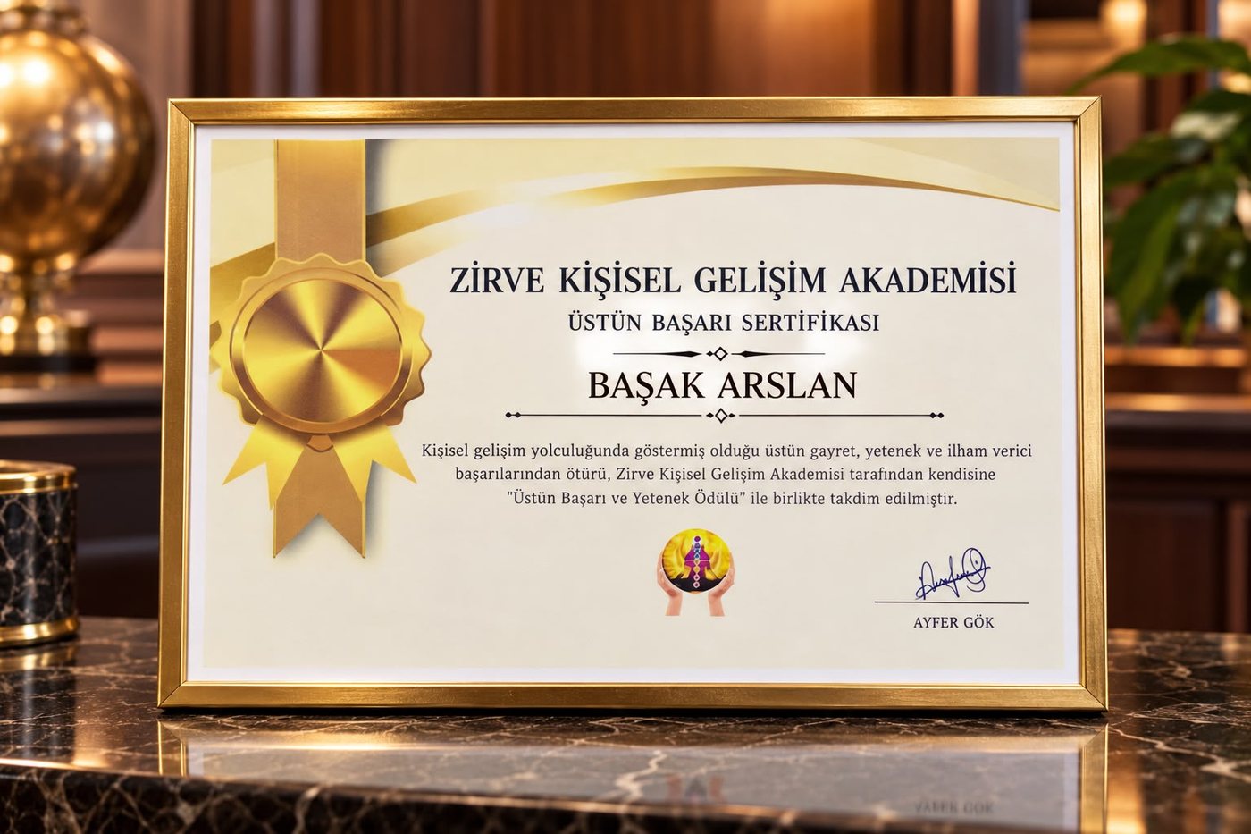 Zirve Kişisel Gelişim Akademisi üstün başarı sertifikası